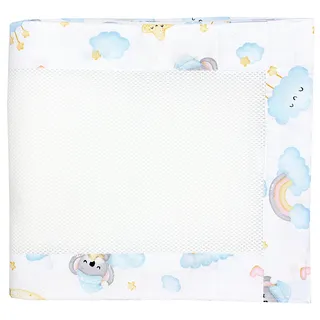 TupTam Bettumrandung Babybett 3D Mesh Nestchen – Gitterstäbe Schutz Netz 2er, Farbe: Schlafender Koala Blau Gelb, Größe: ca. 128 x 30 cm (für Babybett 140x70)