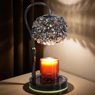VXUNLIOR Kerzenwärmer-Lampe mit Dimmer, elektrische Wachswärmer-Lampe mit Kristallschirm, höhenverstellbar mit 2 Glühbirnen für Glasgefäßkerzen, Geschenk für Mütter & Frauen (Weiß)