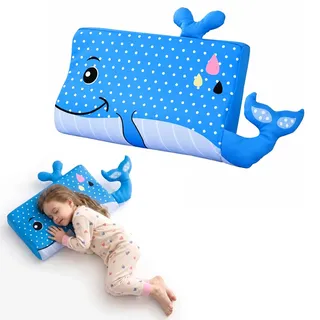 champracer Schlummerkids Kissen, Calmly Kinderkissen, Kinderkopfkissen, Atmungsaktives Ergonomisches Kissen für Jungen und Mädchen mit Niedlichen Tierdesigns (Blauwal,45 * 27 * 6 cm)