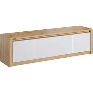 Furniture24 Kommode Malta K4D Niedrige Schrank Lowboard Unterschrank mit 4 Türen ASrtisan Eiche/Weiß - Weiß