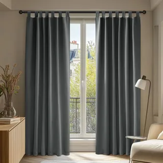 Deconovo Vorhänge mit Schlaufen Verdunklungsvorhänge 2er Set H175 x B140 cm Gardinen Blickdicht Wohnzimmer Curtains mit ösen Verdunkelung Dunkelgrau