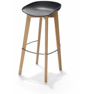 Keeve Barhocker schwarz niedrig, birkenholz gestell und kunststoff sitzfläche, 53x47x90cm (BxTxH), 506F03SB - Schwarz