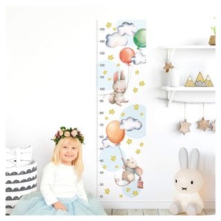 Little Deco Wandtattoo Wandsticker Kinderzimmer Junge Mädchen Messlatte | 150 cm Löwe Maus Hase Luftballons | Tiere Kinder Aufkleber Wanddeko DL352