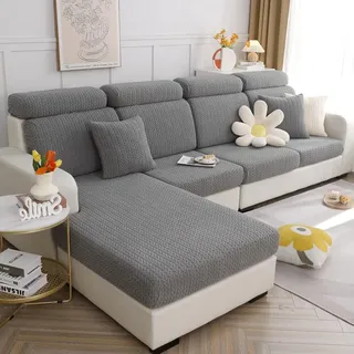 TOPCHANCES Sofa Sitzkissenbezüge - Universal Stretch Sofa Schonbezüge Couch Sitzbezug L-Form, Weich Sofasitzbezug Couch Chaiselüberzüge, Sofa Kissenschutz Bezüge (Grauer Weizen)