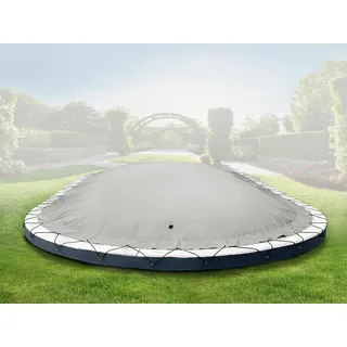 AirDeluxe® Ovale aufblasbare Poolplane Schwimmbad Abdeckung (11,00m x 5,50m, Grau) INKL. elektr. Luftpumpe, Abdeckung aus LKW-Plane - stabile Winter Poolabdeckung - Grau