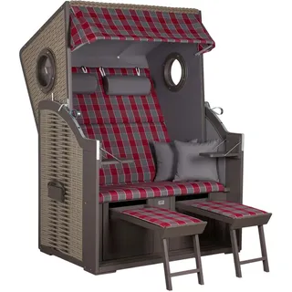 Strandkorb , Grau , Holz , Karo , 120x160x80 cm , Gartenmöbel, Gartenschaukeln