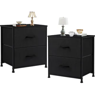 DUMOS Nachttisch 2er Set Beistelltisch Stoff Schubladenschrank Schmal Schrank Kommode Schlafzimmer Industrial Stil für Wohnzimme Kinderzimmer Flur Aufbewahrungsschrank