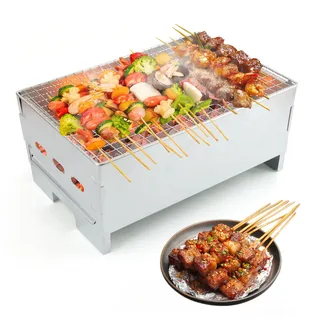 Holzkohlegrill Faltbarer, yisight Campinggrill, Klappgrill, Kohlegrill Edelstahl, Tragbarer Mini Tischgrill, Schaschlikgrill, für BBQ, Outdoor, Garten, Reisen, Balkon