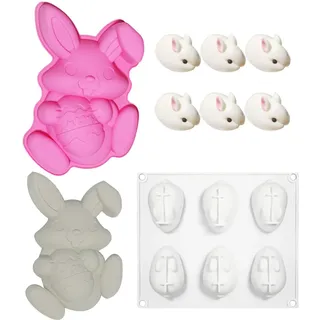 2 Stück Hase Kuchenform Silikon, Backform Hase Kuchenform Silikon, Ostern Hases Silikon Kuchenbackform, 3D Osterhasen-Seifenformen Zum Backen Kuchen, Antihaftbeschichtete, Hitzebeständig(Rosa+Weiße)