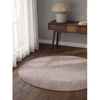 vikosa Arcura - Handgetufteter Wollteppich, Natur Wohnzimmerteppich Rund, Hoch-Tief-Effekt, moderner 3D-Effekt, weich mit geometrischen lineare Design für Wohnzimmer, Schlafzimmer - Hellgrau, Ø200cm