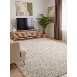 ELLE DECORATION Rocco - Flachgewebe Teppich, Maschinen waschbar, Woll Optik, Langlebig & Nachhaltig, Modern, Skandi Look für Wohnzimmer, Esszimmer, Schlafzimmer, Flur - Creme Multifarben, 240x340cm