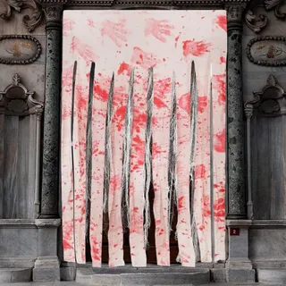 Halloween Türvorhang, 100 x 165cm Blutbeflecktes Tuch, Gruselige Dekoration, für Indoor & Outdoor, Tür/Fenster/Garten Party, Horror Atmosphäre Kreieren, Happy Halloween Haus Deko