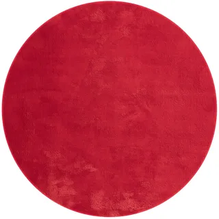 Mia ́s Teppiche Taos – kuscheliger Kurzflor Teppich in Felloptik, super Soft & waschbar bis 30°C, mit Anti-Rutsch-Unterseite, Wohnzimmer & Schlafzimmer, Made in Türkiye, Rot, 120 x 200 cm Rund