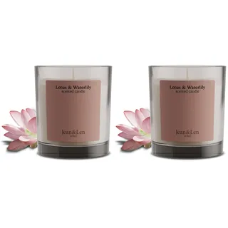 Jean & Len Scented Candle Lotus & Waterlily, hergestellt mit Sheabutter, Brenndauer ca. 40 Stunden, minimalistisches Design, sinnlicher Duft, vegan, 195 g (Packung mit 2)