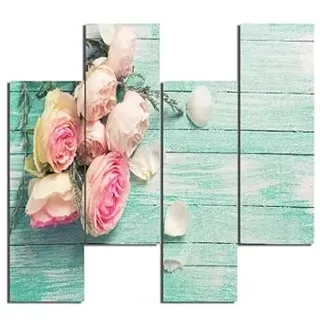 Homemania HM204PMDF237 Blumenbild mit Musik, 4 Stück, für Wohnzimmer, Schlafzimmer, Mehrfarbig, MDF, 76 x 0,3 x 50 cm