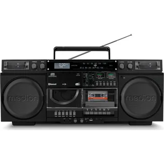 Medion P66538 Kassettenrecorder (Retro Ghettoblaster mit CD-Player, 80er, groß, USB, SD, CD, Kassetten MC, DAB+ Radio Teleskopantenne, Bluetooth, Kassettendeck, Aufnahmefunktion,