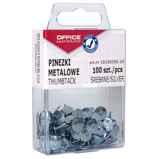 OFFICE PRODUCTS 18195055-19 Metallene Reißnägel Rund / 100 Stück/silbern/in der Packung/ 100 Stück in Hängebox/für Büro oder DIY/Reißzwecken