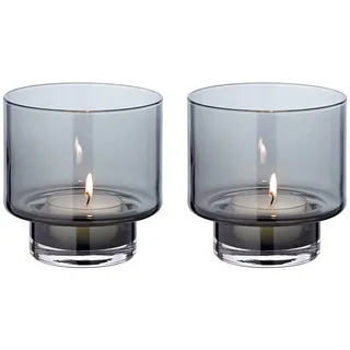 Edzard 2er Set Windlicht Marla (ø 11 cm), dunkles mundgeblasenes Glas, Kerzenglas für Maxiteelichter