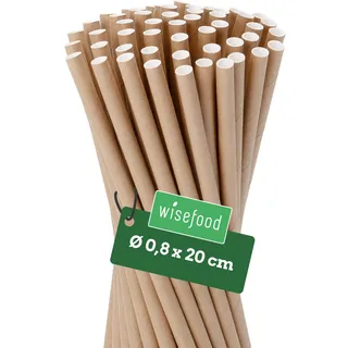 Wisefood® Strohhalme Papier [20 cm Ø 8] Party Deko [Braun] alternative Strohhalme Plastik-frei für Geburtstag Hochzeit DIY [100 Stk.] für Cocktail Getränke Cola Energy Drink Wasser Limo BIO
