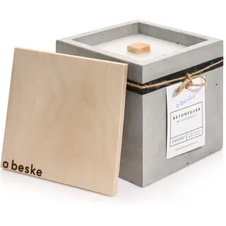 Betonfeuer® - DAS ORIGINAL | Modell 'Fuego' | 17x17x17cm mit Dauerdocht | Premium Kerzenfresser Made in Germany | Deutsche Handarbeit | (Ohne Nachfüllwachs, Löschbrett aus Holz)
