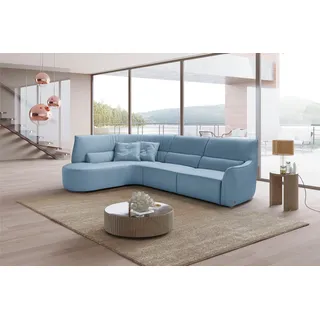 Egoitaliano Ecksofa "Puffy, extravagant & edel, Retro Designsofa, hoher Sitzkomfort, L-Form" mit Ottomane, wahlweise mit und ohne elektrischer Relaxfunktion, himmelblau