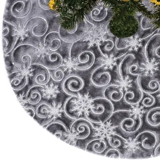 CITÉTOILE Weihnachtsbaum Rock Christbaumdecke Kunstfell Glitter Schneeflocke Rund Weihnachtsbaumdecke Fell Christbaumständer Teppich für Weihnachtsfeiertag Deko, Grau, M