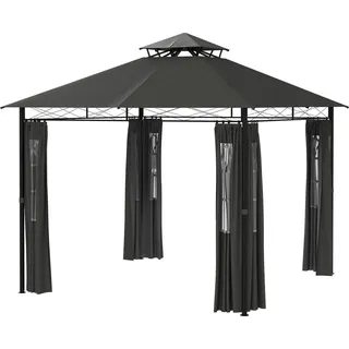 Pavillon Ca. 3 X 3 M, Gartenzelt Mit Seitenwand, Partyzelt Mit Doppeldach, Wetterfest Festzelt, Gartenpavillon, Metall, Dunkelgrau