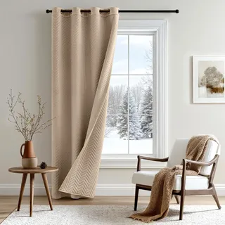 MIULEE 1Stk Doppel Samt Thermovorhang Ösen 225x132cm Beige | Doppelter Samt Wärmeschutz Thermovorhang mit Ösen, blickdicht & wärmeisolierend, geeignet für Tür- und Wohnzimmervorhang