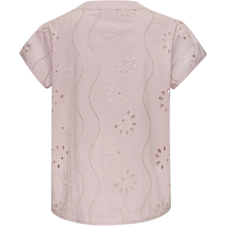 Spitzenbluse BUFFALO, Damen, Gr. 46, lila (mauve), Web, Obermaterial: 100% Baumwolle, unifarben, figurumspielend hüftlang, V-Ausschnitt, Blusen Spitzenbluse, mit kurzen Ärmeln, modische Lochstickerei, Topseller