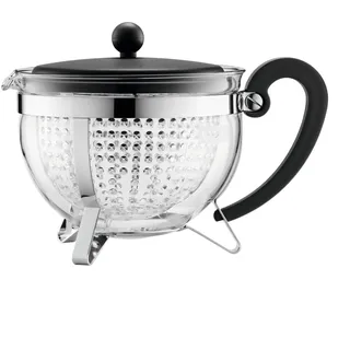 Bodum Chambord Teekanne, 1.5 L mit farbigem Plastikdeckel, Griff und transparentem Filter, schwarz