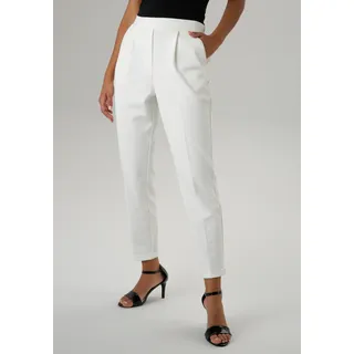 Schlupfhose ANISTON SELECTED, Damen, Gr. 44, N-Gr, weiß (wollweiß), Jersey, Obermaterial: 65% Polyester, 32% Viskose, 3% Elasthan, unifarben, figurumspielend 7/8-Länge, Hosen Schlupfhose, mit Bundfalten, Topseller