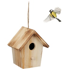 Relaxdays Deko Vogelhaus, Holz, Vogelhäuschen zum Aufhängen, HxBxT: 16 x 15 x 11 cm, Vogelvilla Garten, Balkon, Natur