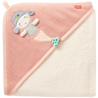 Fehn Badetuch Baby Meerjungfrau - Badehandtuch Kinder Poncho aus Frottee - Handtuch in rosa - Babybadetuch mit Kapuze für Babys und Kleinkinder ab 0+ Monaten – Kapuzenhandtuch Maße 80 x 80 cm