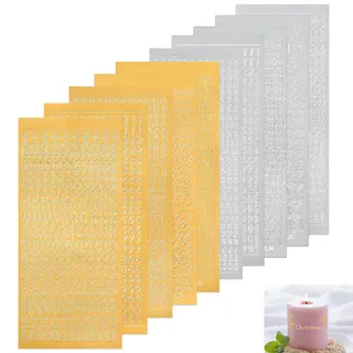 Wachsbuchstaben für Kerzen, 10 Blatt Buchstaben Aufkleber mit Zahlen, Wachszahlen Sticker, Klebebuchstaben für Taufe Kommunion Hochzeit Fotoalbum Scrapbook (Gold, Silber)