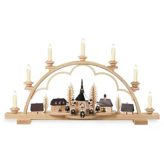 Lichterbogen Schwibbogen Seiffener Dorf natur komplett elektrisch beleuchtet