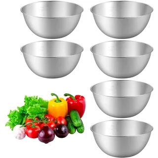 6 Stück Edelstahl Schüsseln, Rührschüsseln 1,2L, Ø 19,3 cm Salatschüssel Set, Edelstahl Schalen mit Messmarkierungen, spülmaschinenfest, stapelbar, für Müslischalen, Dipschalen, Snackschalen, Servierschalen