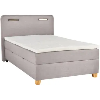 Moderano Boxbett , Beige , Textil, Holzwerkstoff , Buche , massiv , H2 , Höhe ca. 15 cm , 100x200 cm , Bettkasten, Beleuchtung, in verschiedenen Größen erhältlich , Schlafzimmer, Betten, Boxspringbetten