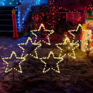 salcar 5m Weihnachtsbeleuchtung Außen, 6er Pack LED Stern Weihnachtsdeko Garten, Außenbeleuchtung Stableuchte mit Erdspieß, Schwarze Sterne, Warmweiß