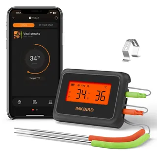 Inkbird IDT-22-B Bratenthermometer Bluetooth Grillthermometer mit 2 Sondes | Bluetooth 5.0, 330ft/100mApp-Steuerung, HD-LCD, Fleischthermometer für Grill, Braten, Grillen und Kochen