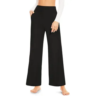 Yogahose Damen High Waist - Straight Hosen Damen mit Taschen, Weites Bein Schlaghose Freizeithose Jogginghose Baggy Hochwertig Elegant Sports Yoga Pants Beste Bürokleidung (Schwarz,L)
