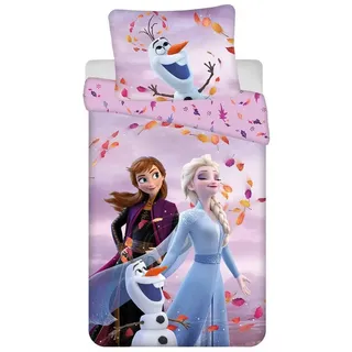 Jerry Fabrics Frozen Kinderbettwäsche Set Bettbezug 140x200 + Kopfkissenbezug 70x90 aus Baumwolle Öko-Tex Standard für Mädchen Frozen Eiskönigin Anna ELSA Olaf