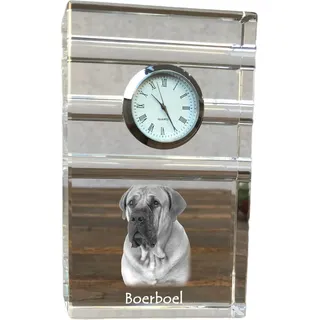 Boerboel - Glasuhr mit Foto, Foto eines Hundes im Kristall, personalisierte Tischuhr für das Büro der Marke Art-Dog