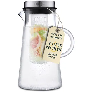 SILBERTHAL Glaskaraffe mit Deckel - 2 Liter - Wasserkaraffe mit Fruchteinsatz - Spülmaschinenfest, Transparent