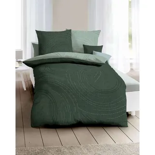 Kaeppel Mako Satin Wendebettwäsche Jaro 200x200 cm + 2x 80x80 cm Jade - dunkelgrün