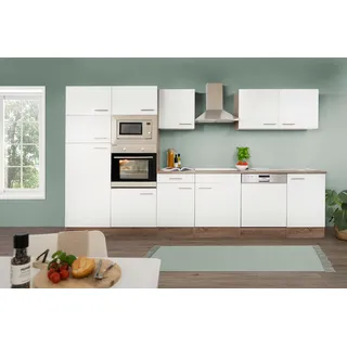 Respekta Küchenzeile ohne E-Geräte 340 cm Weiß Seidengl.-Eiche York