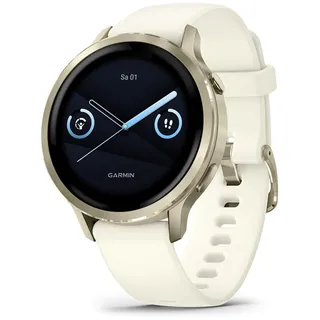 Garmin Venu 4 BT 41 mm Edelstahlgehäuse silber Silikonarmband weiß M