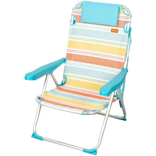 AKTIVE Strandklappstuhl, 48 x 60 x 90 cm, in 5 Positionen verstellbar, aus Aluminium und Textilene, Mehrfarbig, mit Kissen, Rückentasche und Schultergriff, Kippschutz, Modell Santorini (62421)