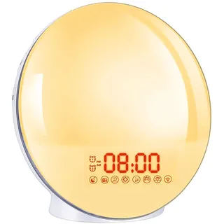 Tageslichtwecker,Wake Up Light, Lichtwecker, Bawoo Sonnenaufgang Sonnenuntergang Wecker Radiowecker mit 7 Natürlichen Töne 20 Helligkeit 2 Alarmen Schlummerfunktion UKW-Radio für Erwachsene & Kinder
