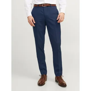Anzughose JACK & JONES "JPRFRANCO Hose mit schmalem Bein und cleanem Look", Herren, Gr. 56, N-Gr, blau (schwarz navy), Web, Obermaterial: 78% Polyester, 17% Viskose, 4% Elasthan, 1% sonstige Fasern, unifarben, slim fit normal, Hosen Anzughose, meliert, modisch, slim fit, Kunstfaser, Topseller