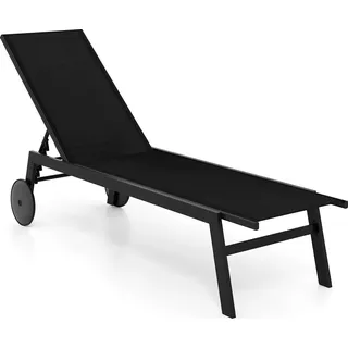 COSTWAY 1 St. Gartenliege Sonnenliege mit Rollen, verstellbarer Rückenlehne & schnelltrocknendem Stoff, Rollliege Liegestuhl bis 150kg Schwarz - Schwarz